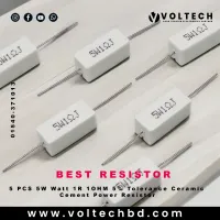 5 PCS 5W 1 Ohm 5% Axial Lead Wire Resistors - White Wound Fixed Ceramic Cement Power Resistors